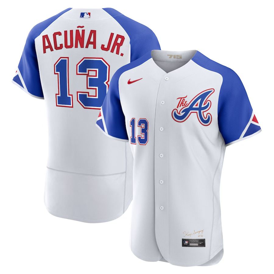Men Atlanta Braves 13 Ronald Acuna Jr Nike White 2023 City Connect Authentic Player MLB Jersey